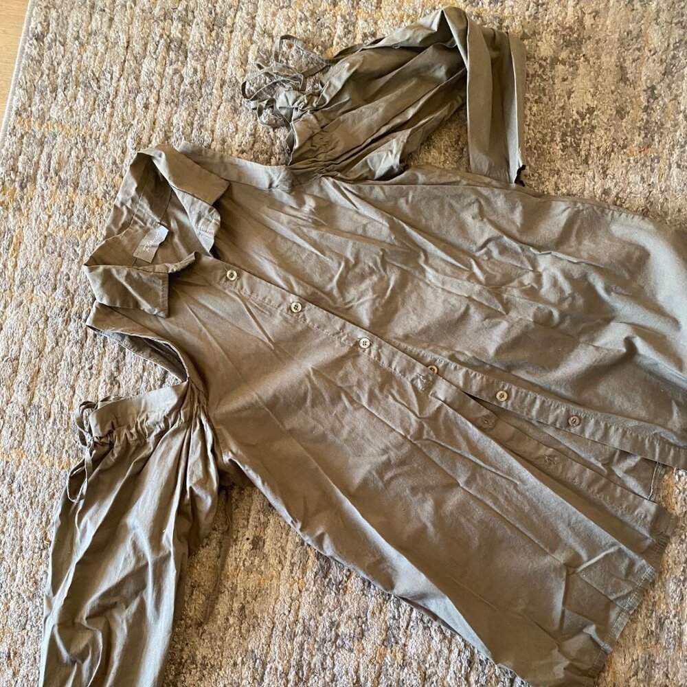 Planet Brand Bare Shoulder Blouse - Olive Drab Green, Stylish & Unique, Size L